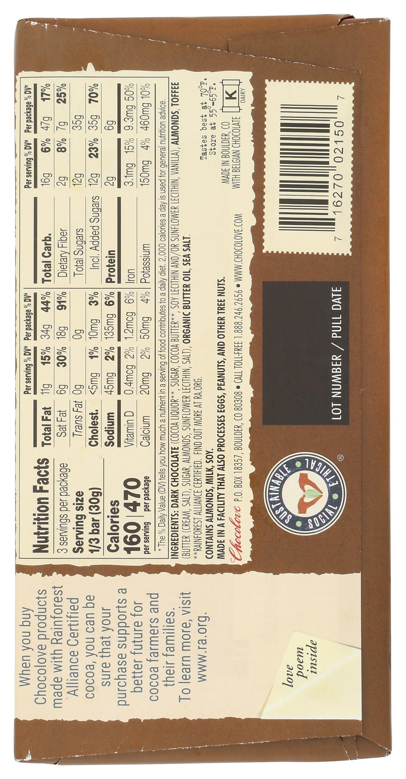 Chocolove Xoxox Bar packaging shot, perfect for gifting or pantry display.