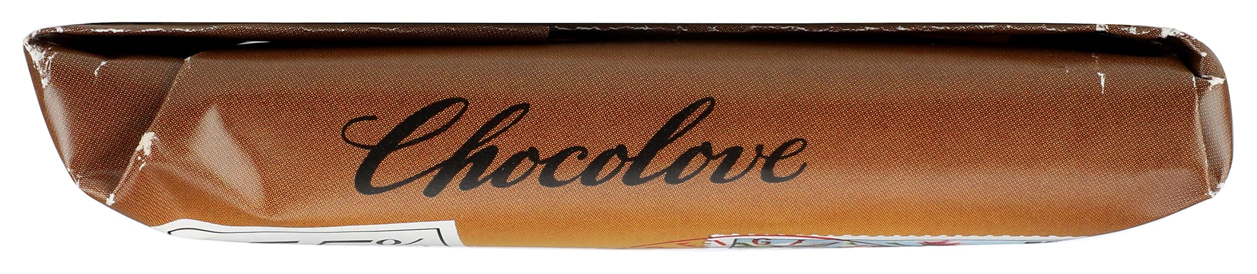 Sliced piece reveals almond and toffee layers in Xoxox Bar.