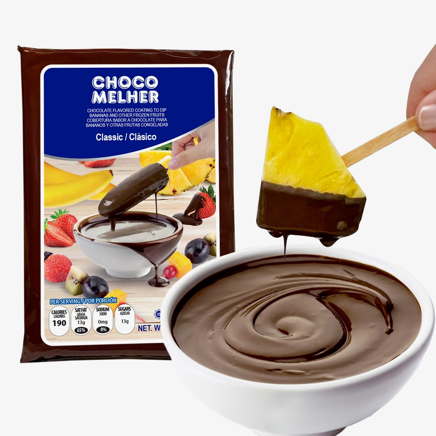 Bananas dipped in Chocomelher Clasico coating for chocobanana snack