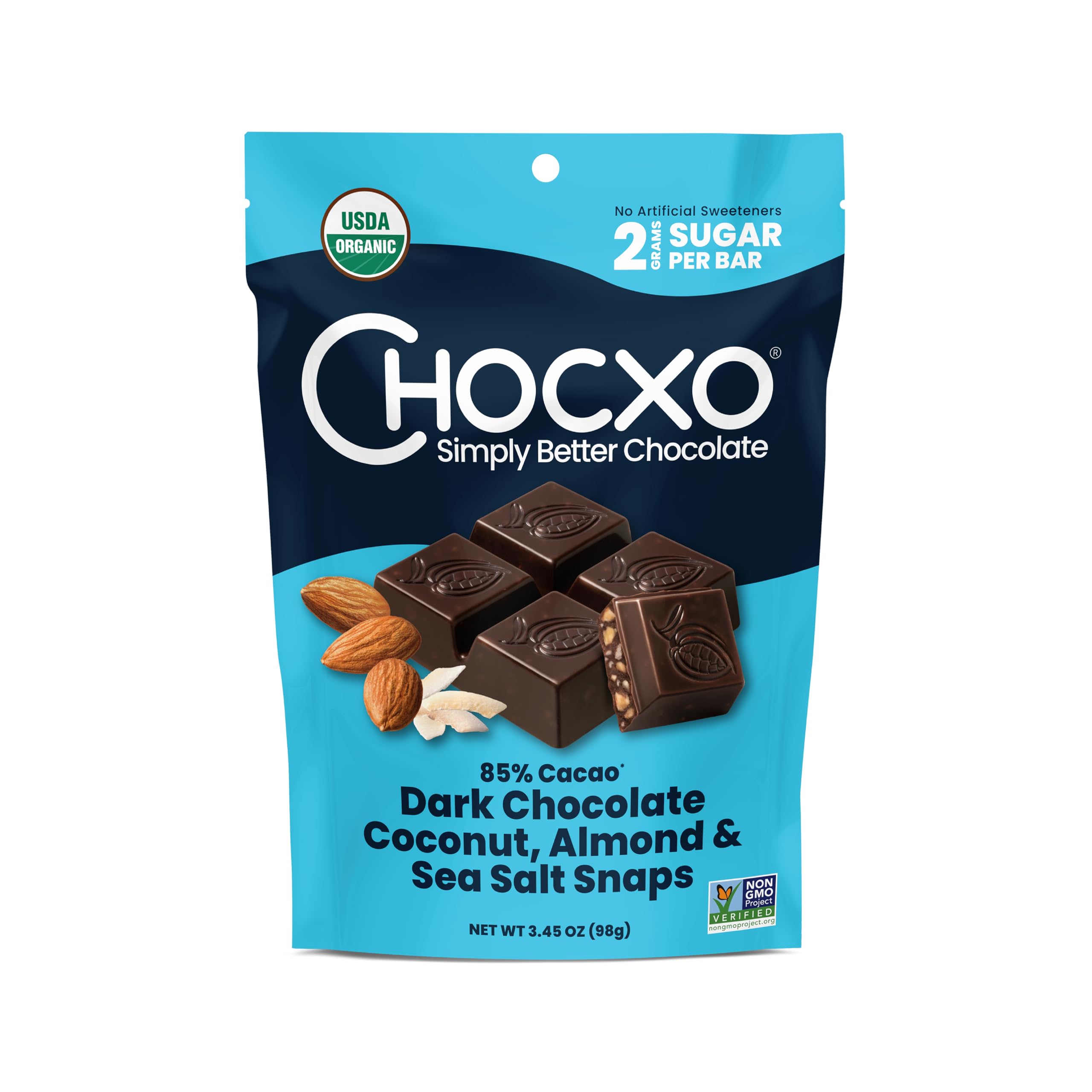 Cocoa-rich ChocXO snaps perfect for a quick, satisfying snack.