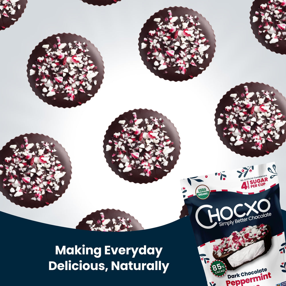 Individually wrapped ChocXO cups ready for on-the-go snacking.