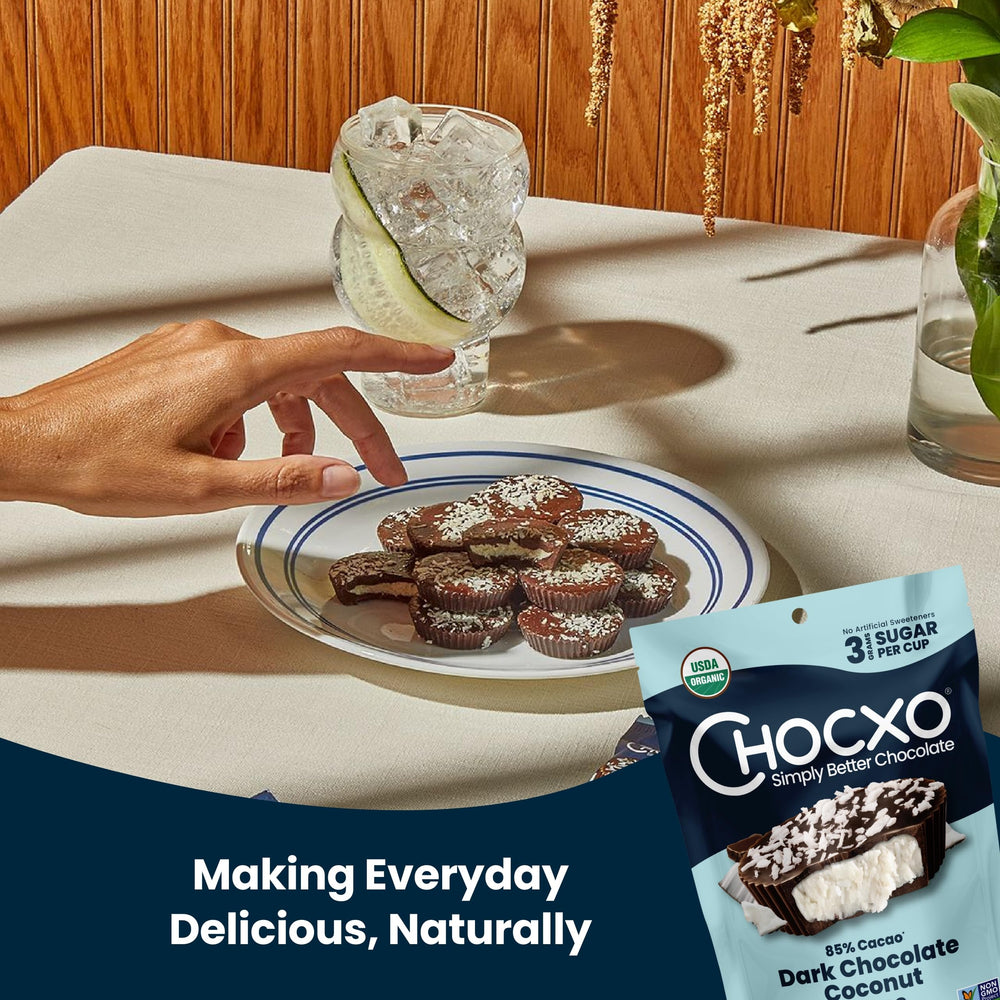ChocXO individually wrapped cups for portable, mess-free enjoyment.