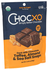 ChocXO Snaps almond inside cross-section reveals nutty flavor and chunky texture.