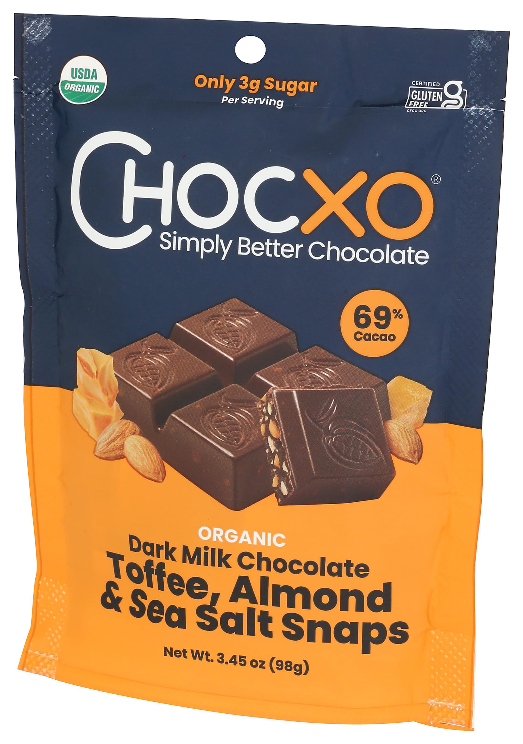 ChocXO Snaps sea salt detail highlights contrast between sweet and savory notes.