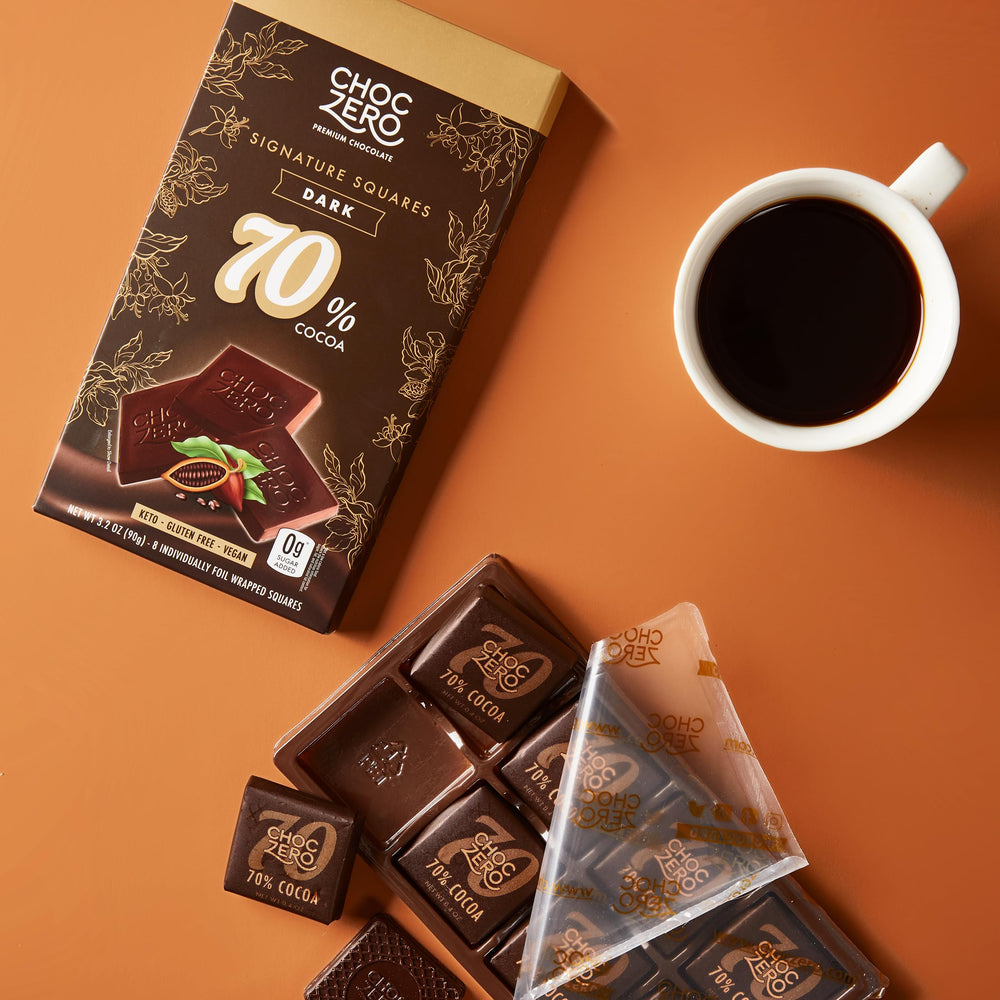 ChocZero 70% square bite-sized piece ideal for quick energy