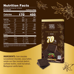 ChocZero 70% square unwrapped close-up highlighting rich cocoa texture for desserts