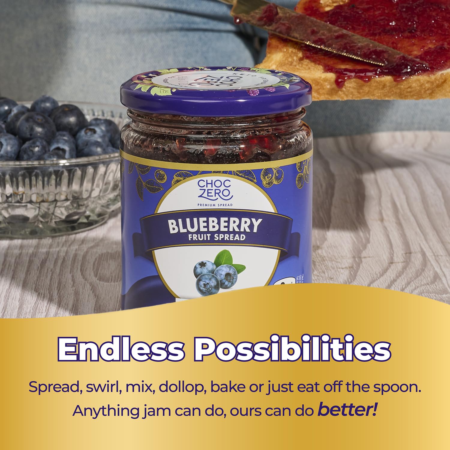 ChocZero spread in a bowl with berries emphasizing fiber texture.
