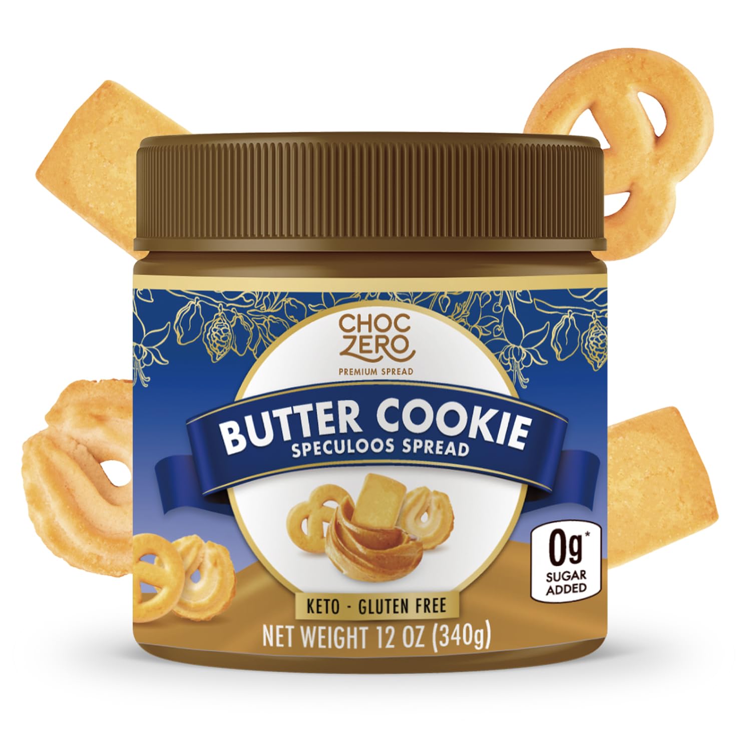 ChocZero Butter Cookie Spread in a jar showing creamy texture and no added sugar