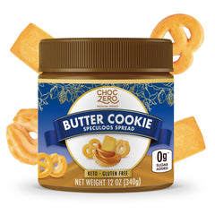 ChocZero Butter Cookie Spread in a jar showing creamy texture and no added sugar