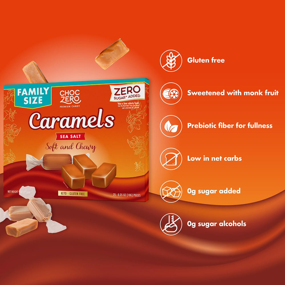 ChocZero caramels melting into a silky salted caramel sauce.