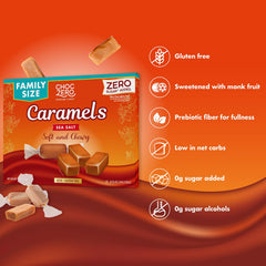 ChocZero caramels melting into a silky salted caramel sauce.