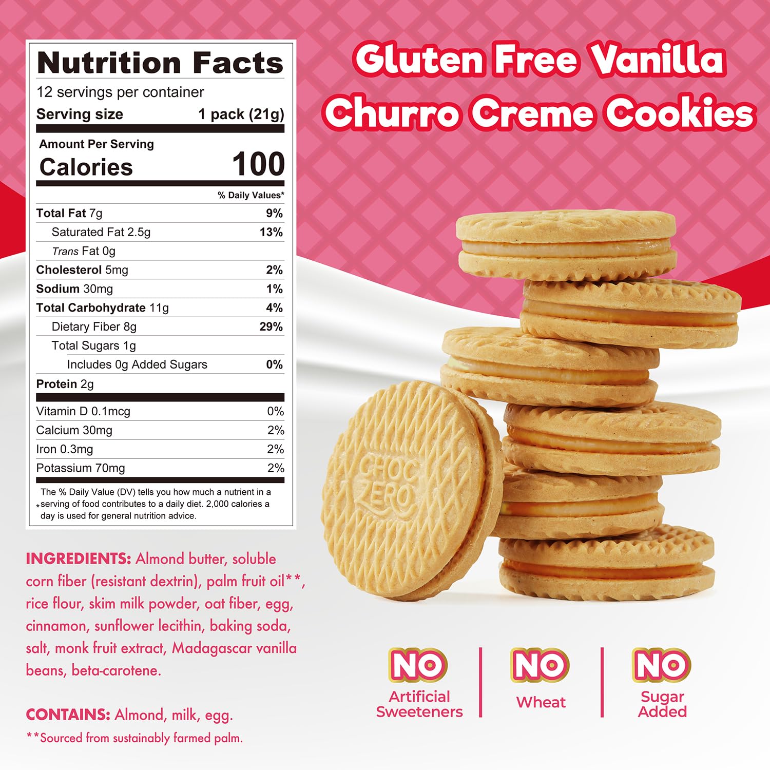 ChocZero Churro Dunkies cross-section reveals creamy frosting between crispy wafers.