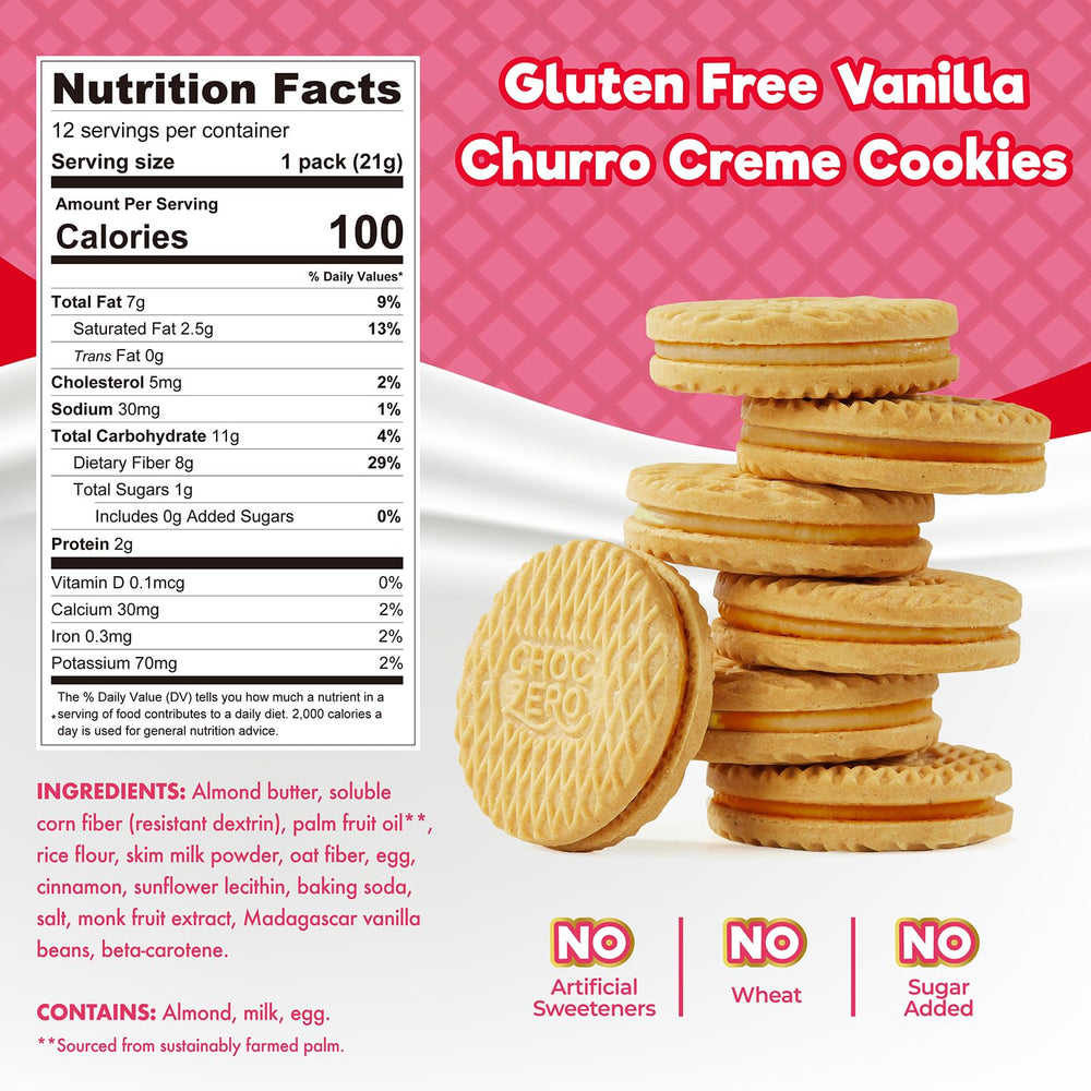 ChocZero Churro Dunkies cross-section reveals creamy frosting between crispy wafers.