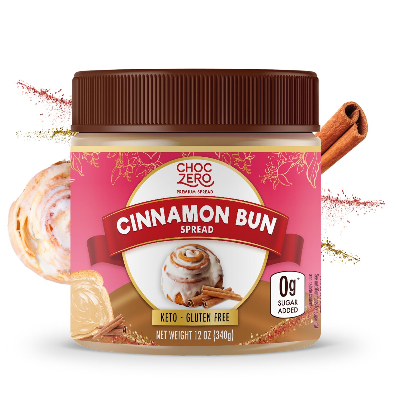 ChocZero Cinnamon Bun Spread jar front, perfect for keto breakfasts.