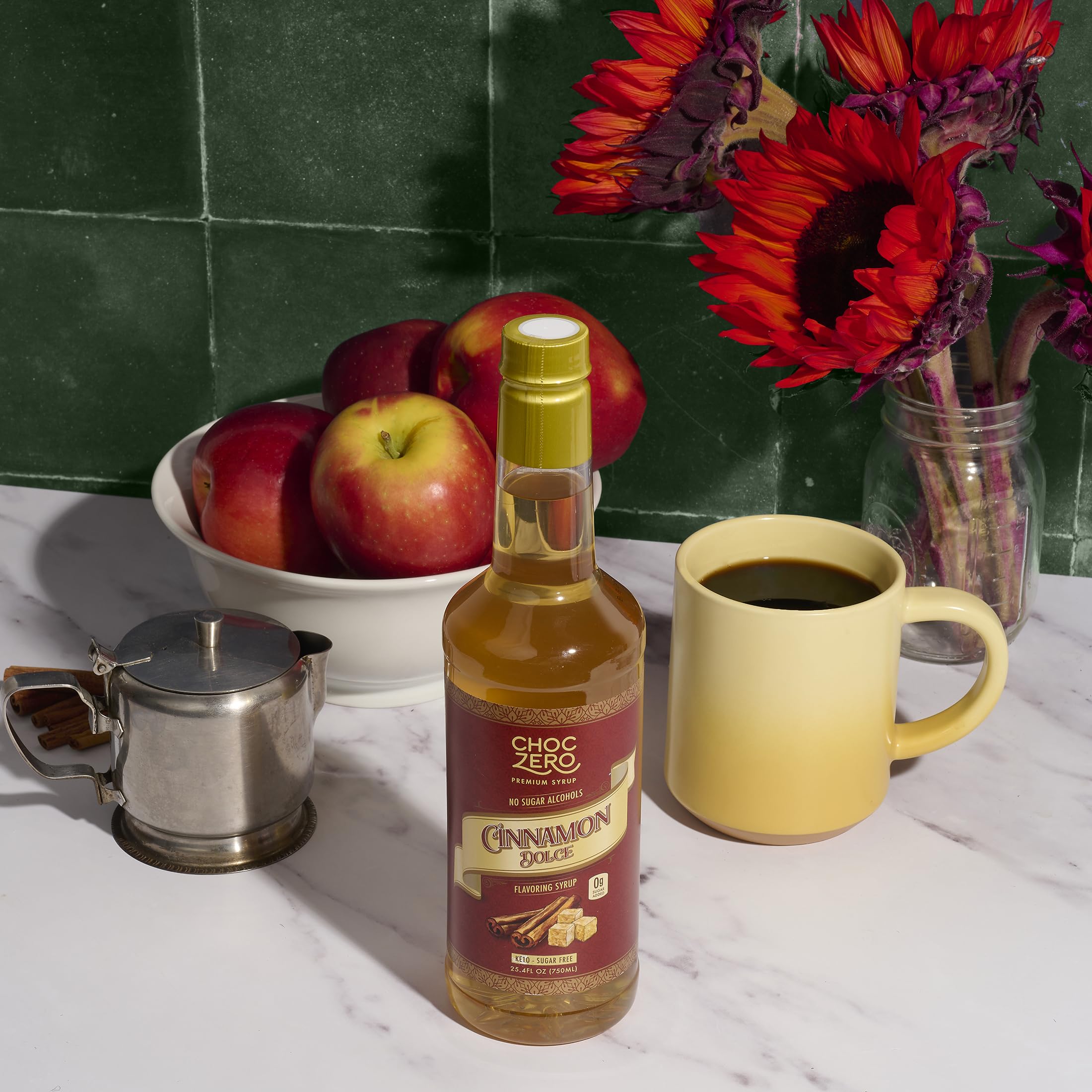 ChocZero Cinnamon Dolce Syrup on pantry shelf as a gluten-free option