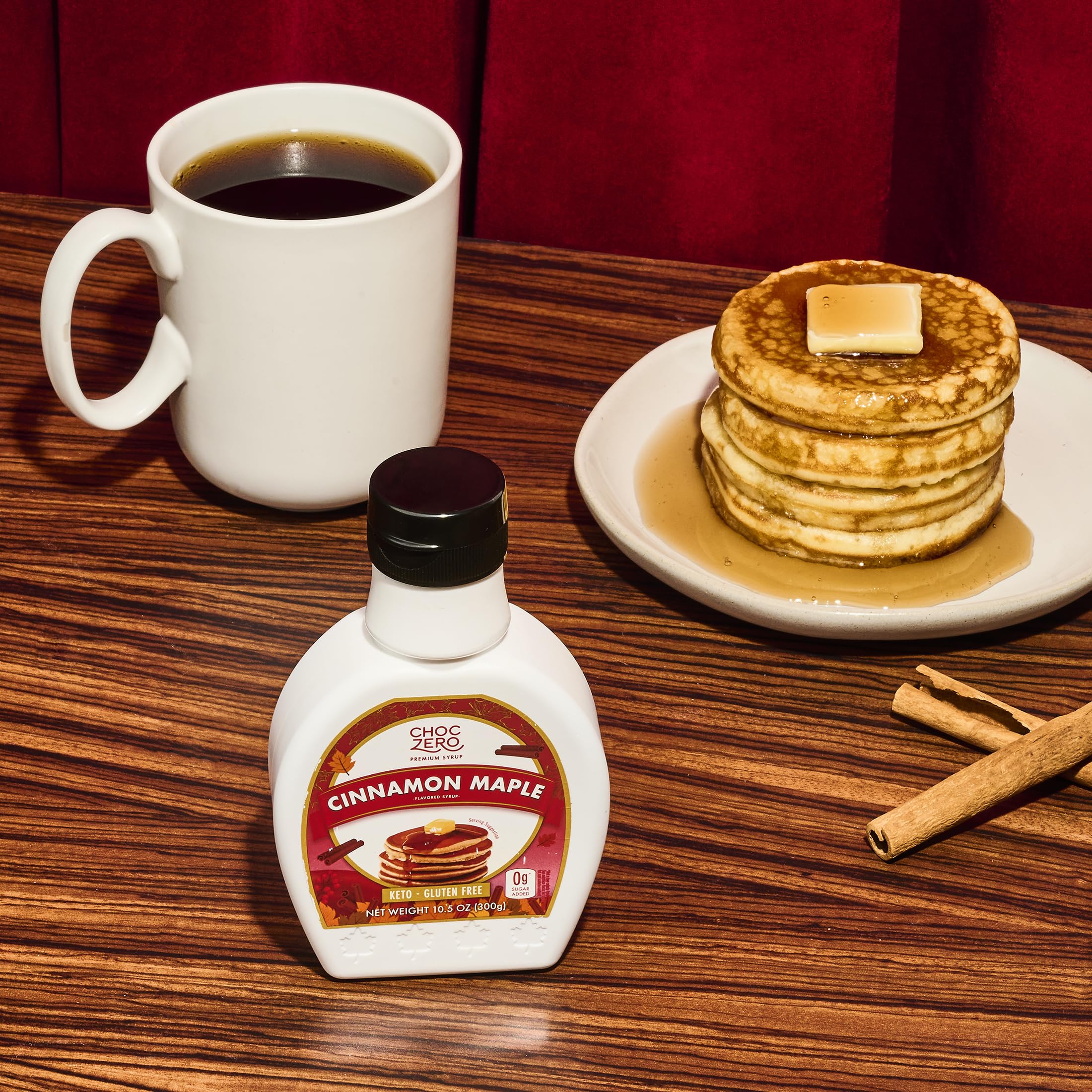 ChocZero Cinnamon Maple Syrup as a dessert topping for a rich finish.