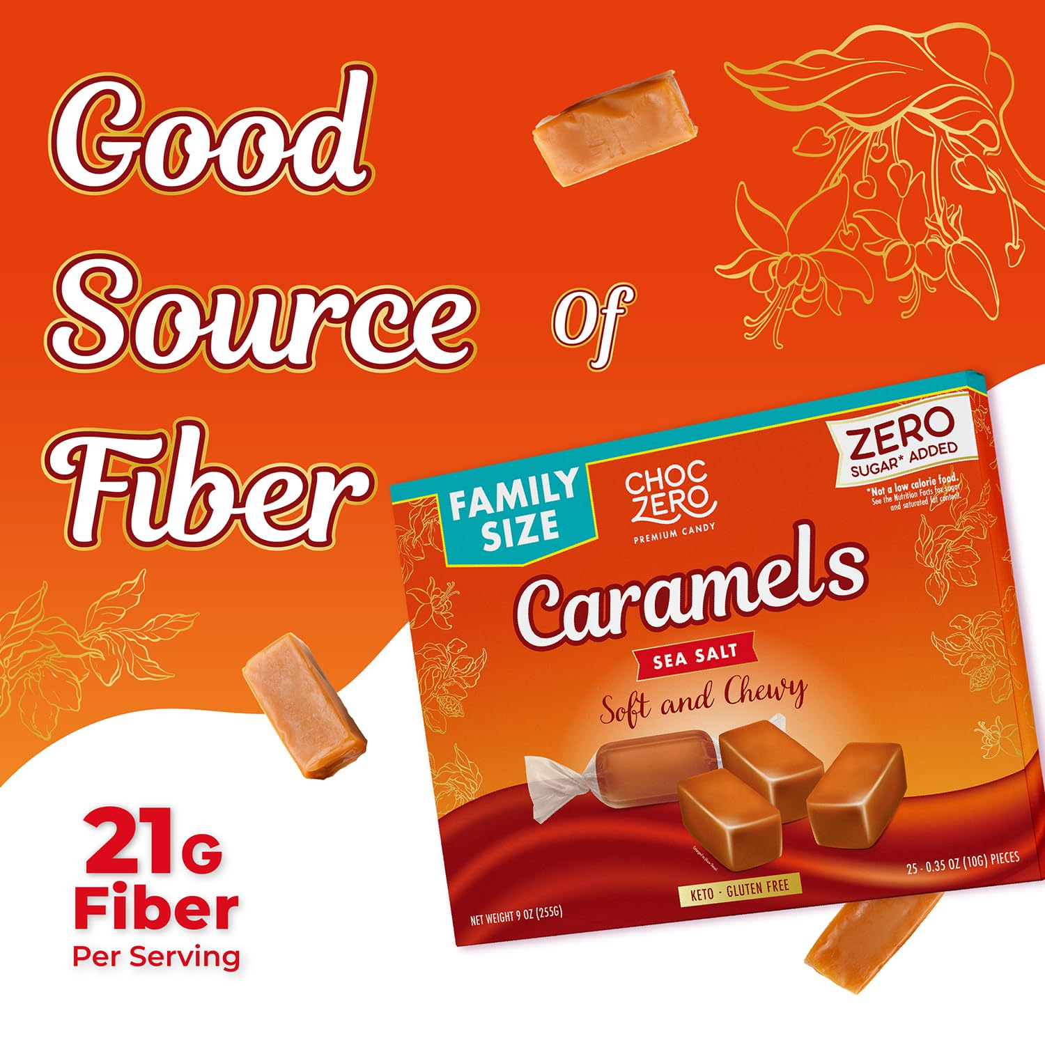 ChocZero creamy-soft caramel chews close-up highlighting texture.
