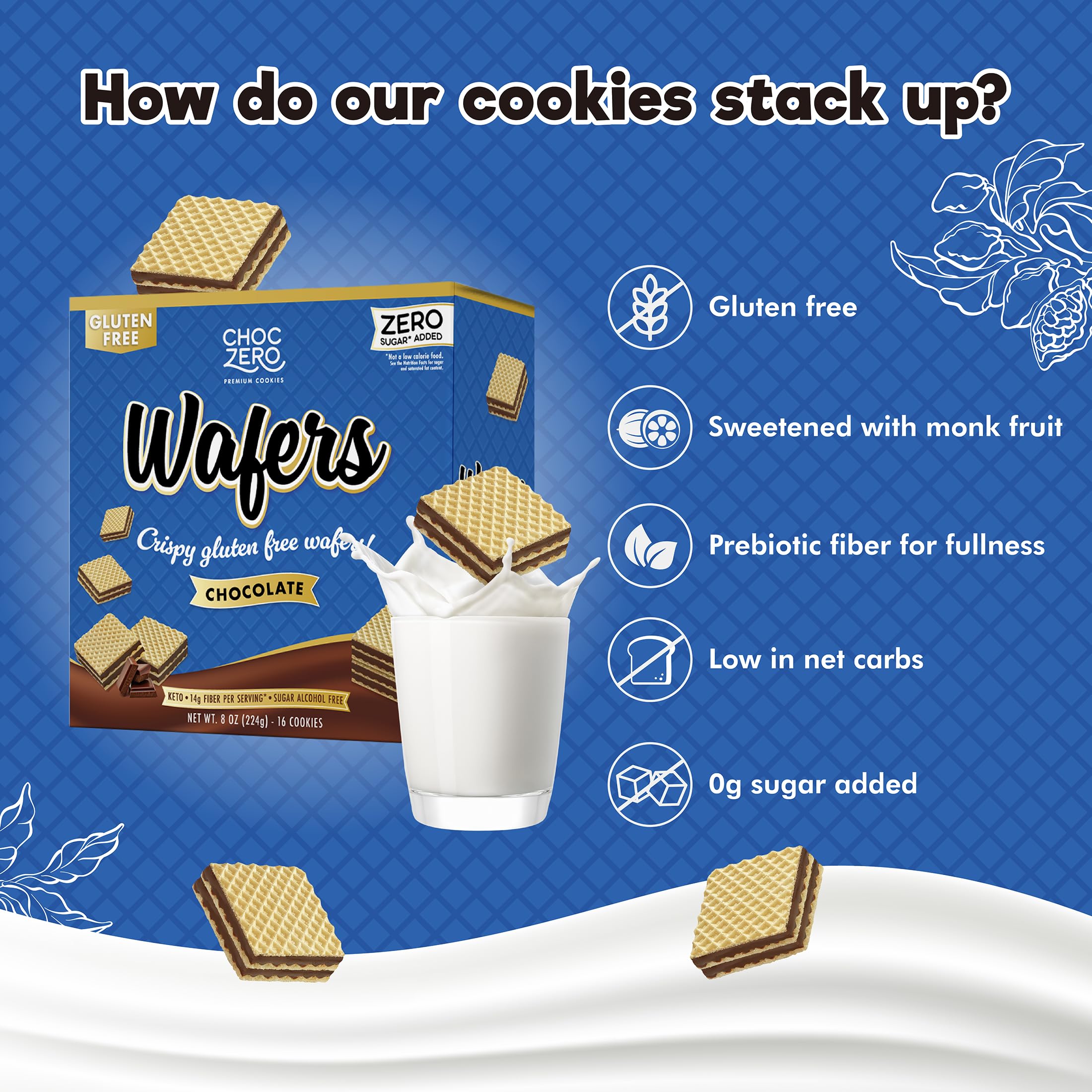 ChocZero crisp wafer texture close-up highlights a light, crunchy bite.