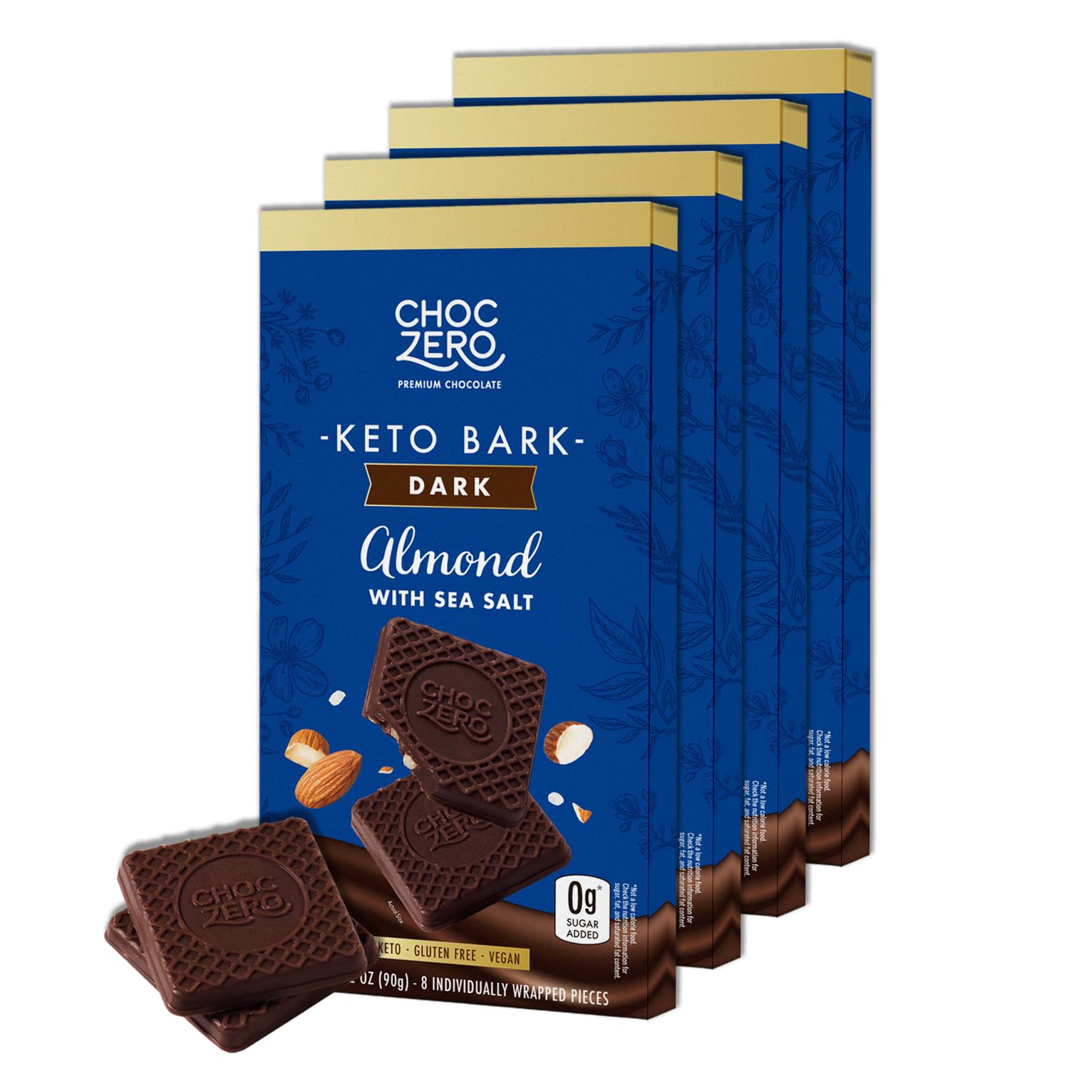 ChocZero dark chocolate almond bark with sea salt packaging highlights a vegan, sugar-free snack option.