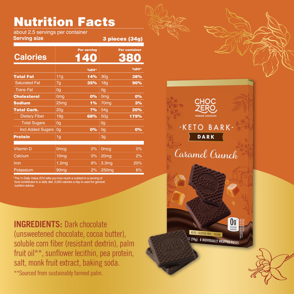 ChocZero bark cross-section shows caramel crunch and rich chocolate.