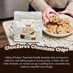 ChocZero Dark Chocolate Chips in a bowl ideal for baking.