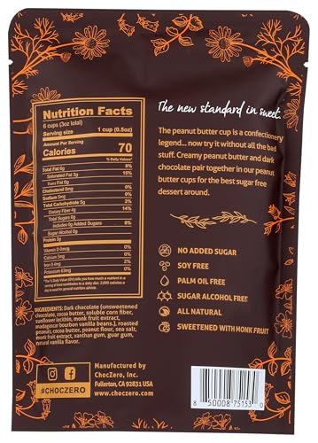 ChocZero dark chocolate peanut butter cups unwrap reveals smooth center and rich cacao.