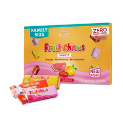 ChocZero fruit chews box with orange-strawberry-watermelon flavor for keto snacking