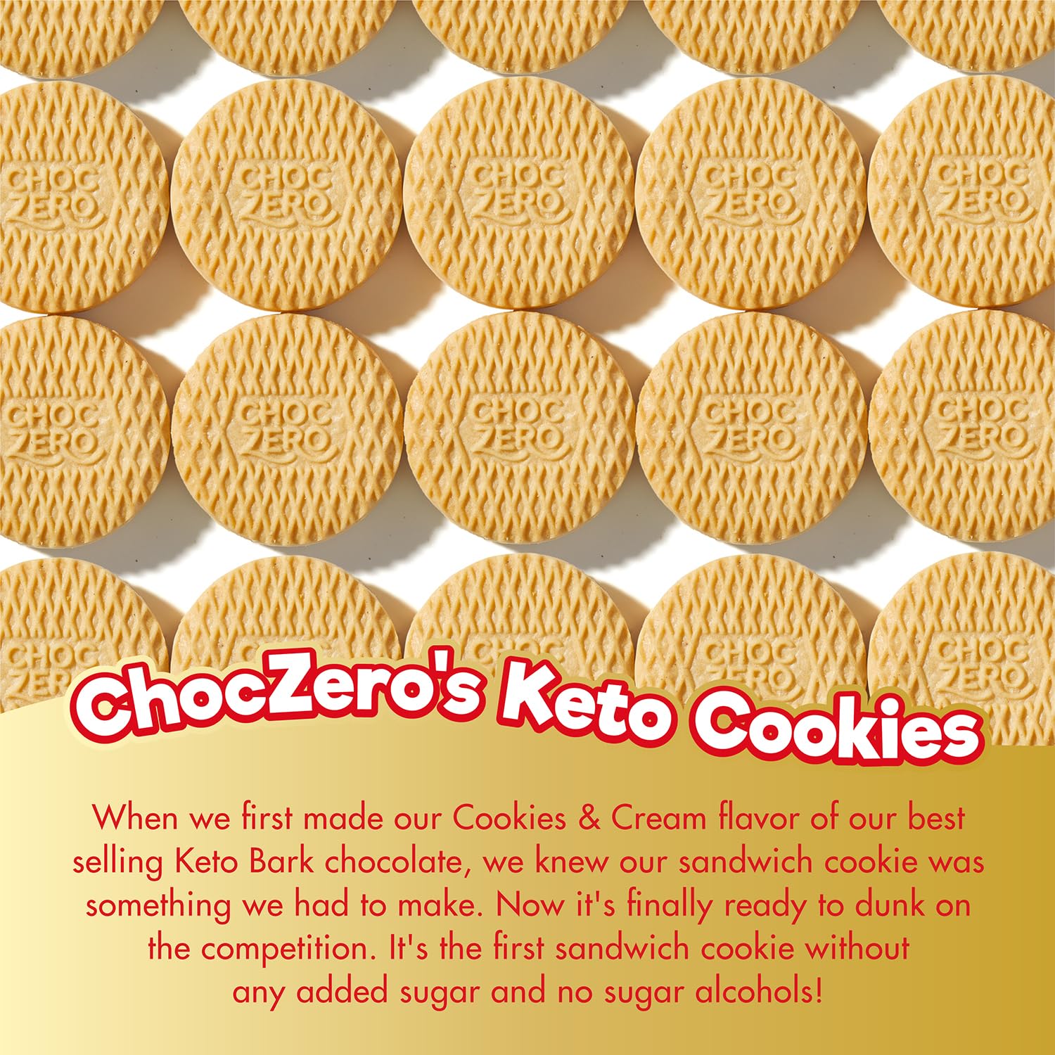 ChocZero gluten-free vanilla sandwich cookies box, convenient 9oz package.