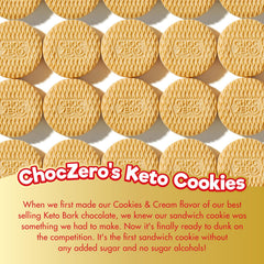 ChocZero gluten-free vanilla sandwich cookies box, convenient 9oz package.