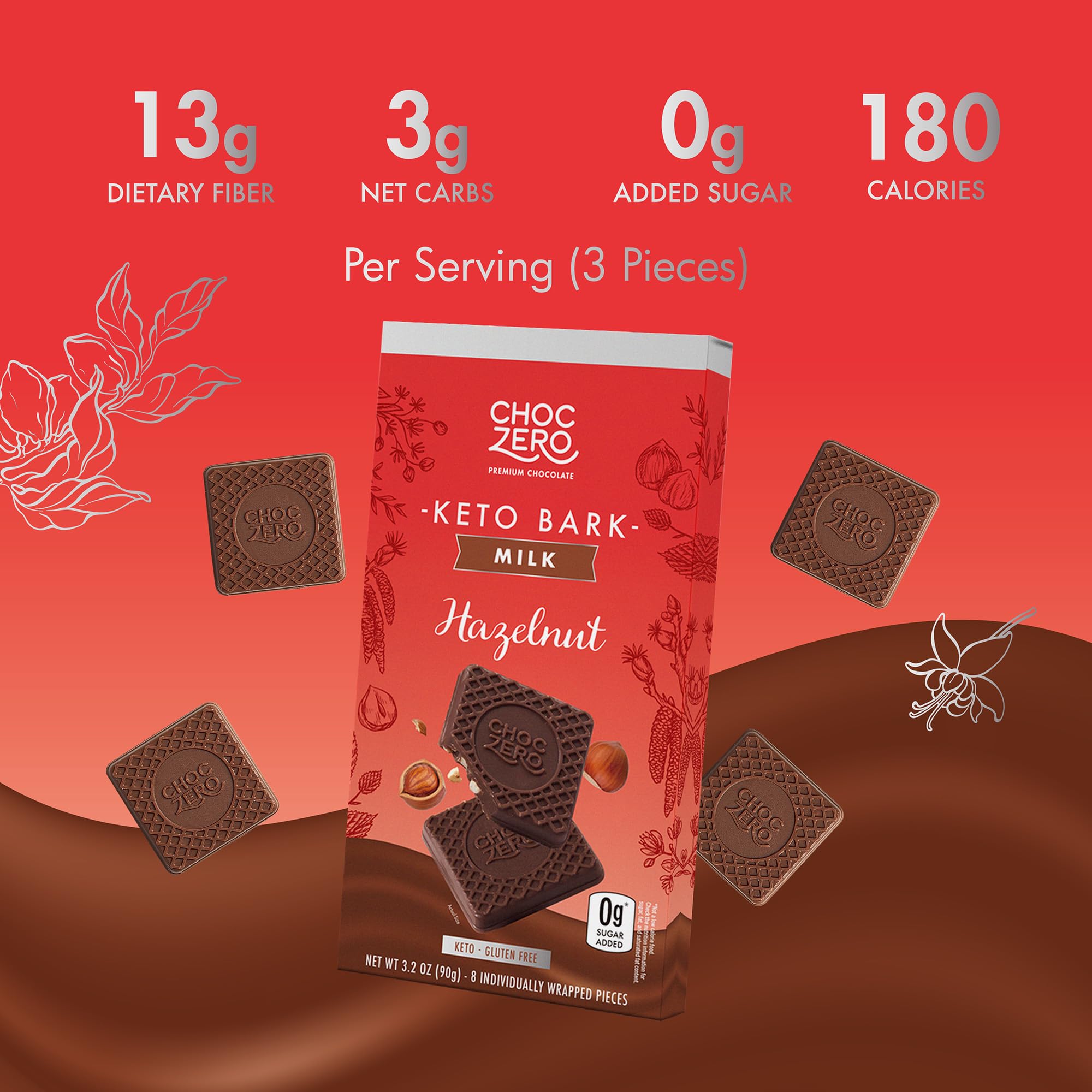 ChocZero hazelnut bark box display highlighting keto-friendly, sugar-free goodness.
