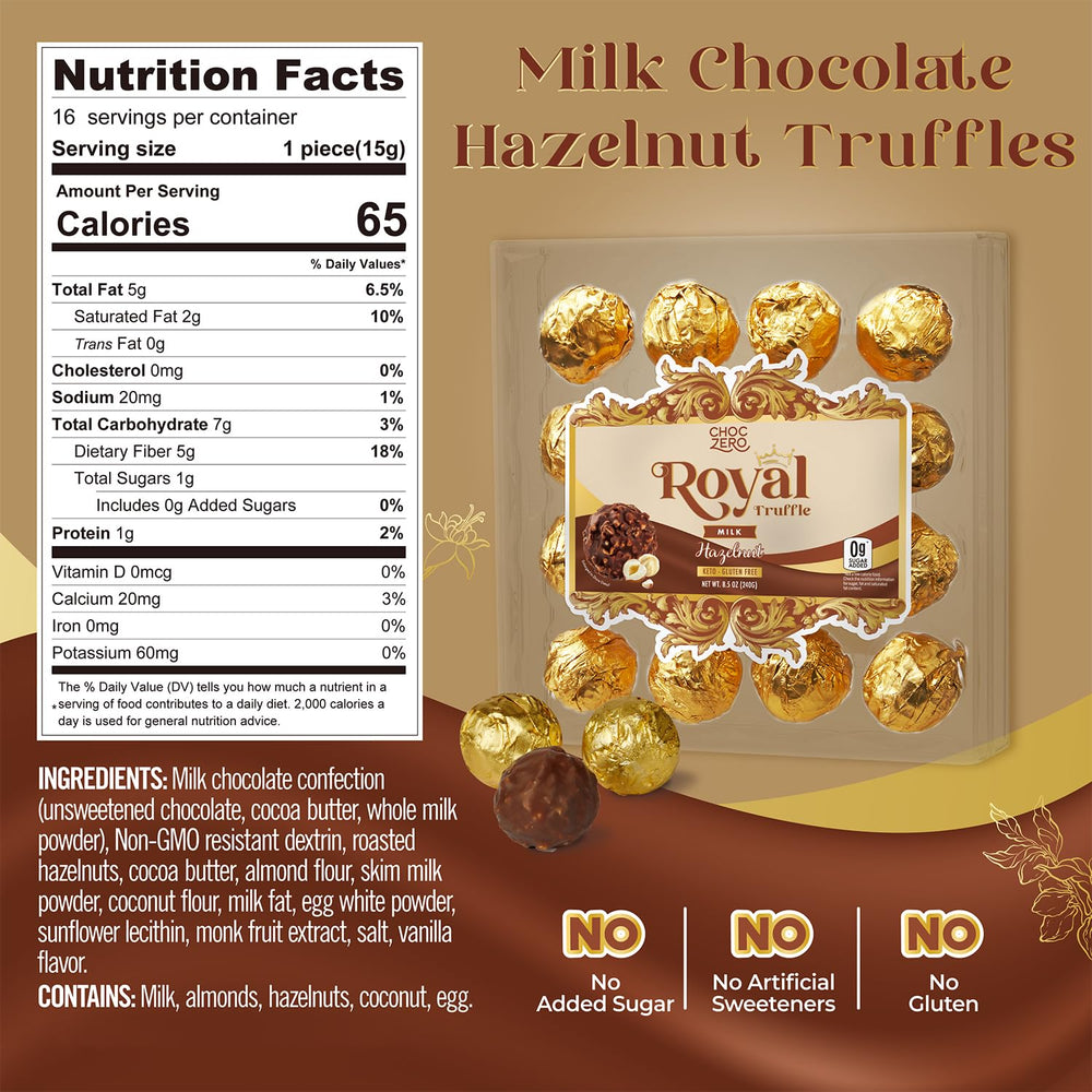 ChocZero hazelnut truffle bonbons, individually wrapped for sharing.