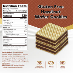 ChocZero Hazelnut Wafer Cookies box back shows nutrition info for mindful snacking.