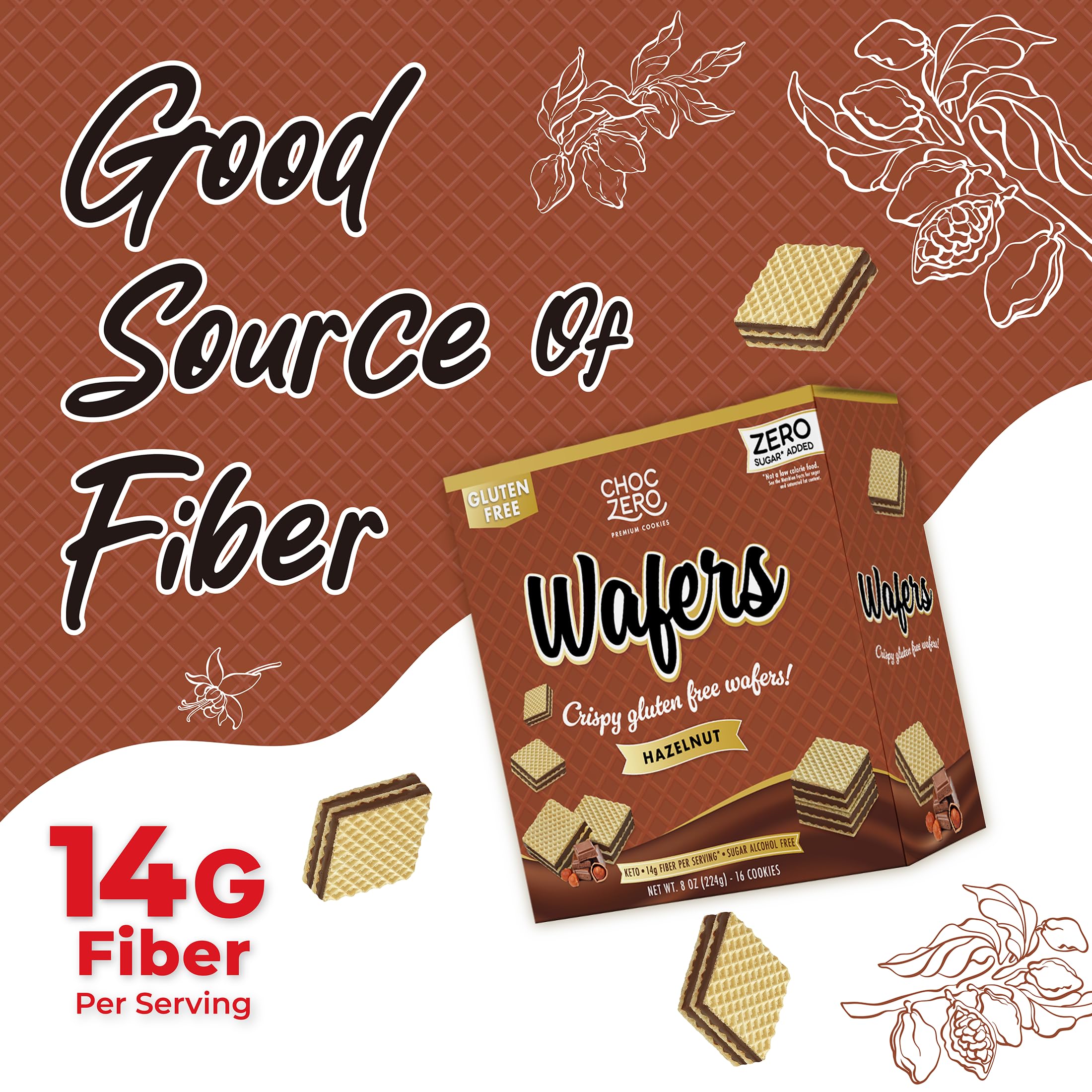 ChocZero Hazelnut Wafer Cookies texture close-up reveals light, crispy layers.