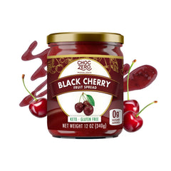 ChocZero Keto Black Cherry Jam jar with zero sugar and bold cherry flavor.