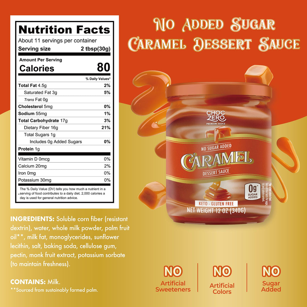 ChocZero keto caramel sauce pour over ice cream for a rich, sugar-free treat.