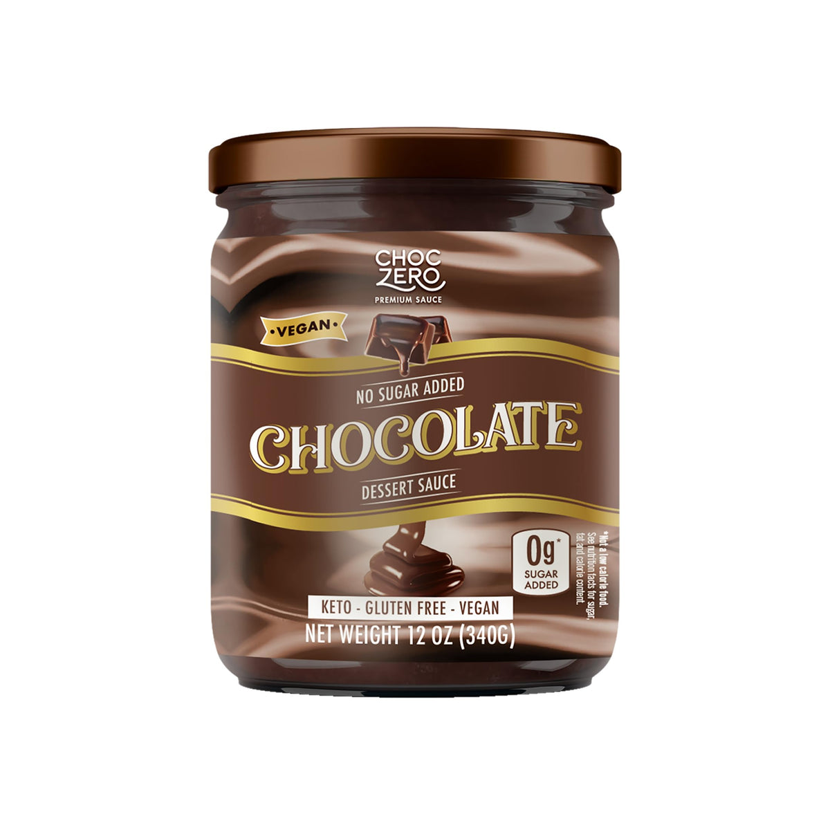 ChocZero keto chocolate sauce jar over dessert, a sugar-free indulgence for keto plates.