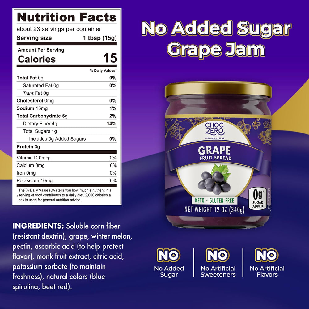 ChocZero keto grape jam on toast spreads smoothly for quick low-carb snacks.