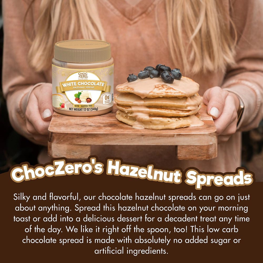 ChocZero Keto White Chocolate Hazelnut Spread bowl – ready to dip fruits or enjoy by the spoon.