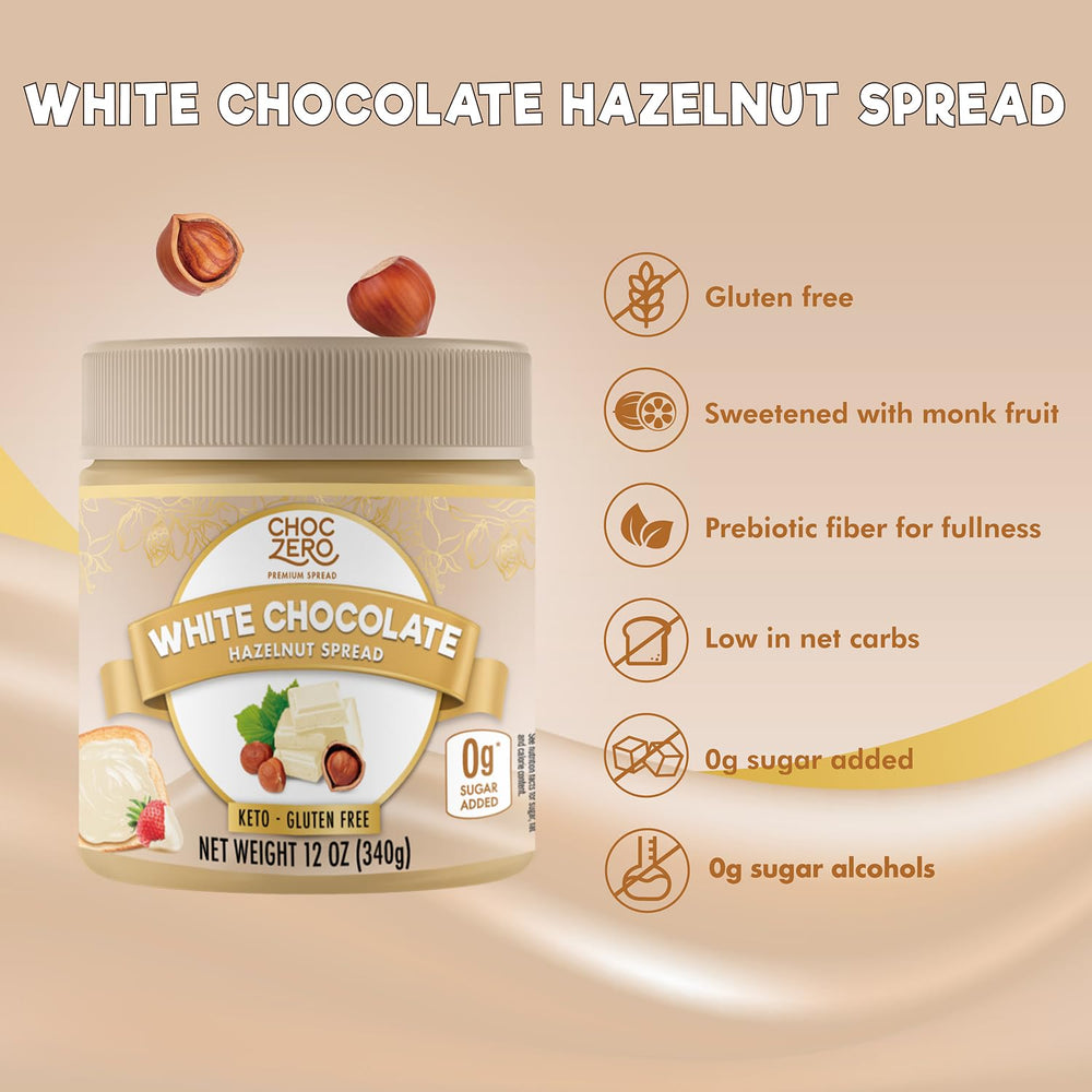 ChocZero Keto White Chocolate Hazelnut Spread on toast – a decadent yet low-carb breakfast topping.