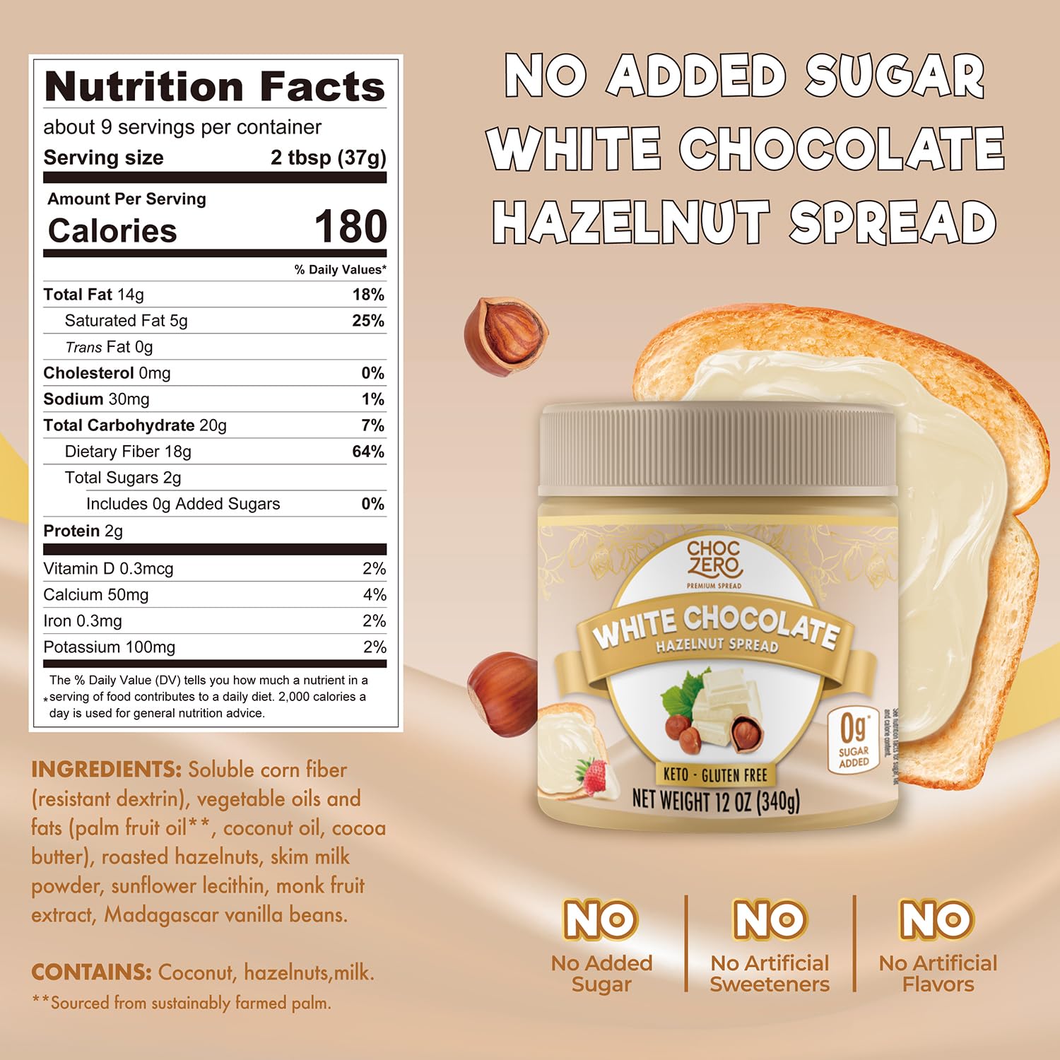 ChocZero Keto White Chocolate Hazelnut Spread pour – creamy drizzle on waffles with monk fruit sweetness.