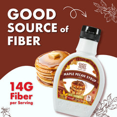 ChocZero Maple Pecan Syrup ingredients label close-up, vegan and gluten-free.