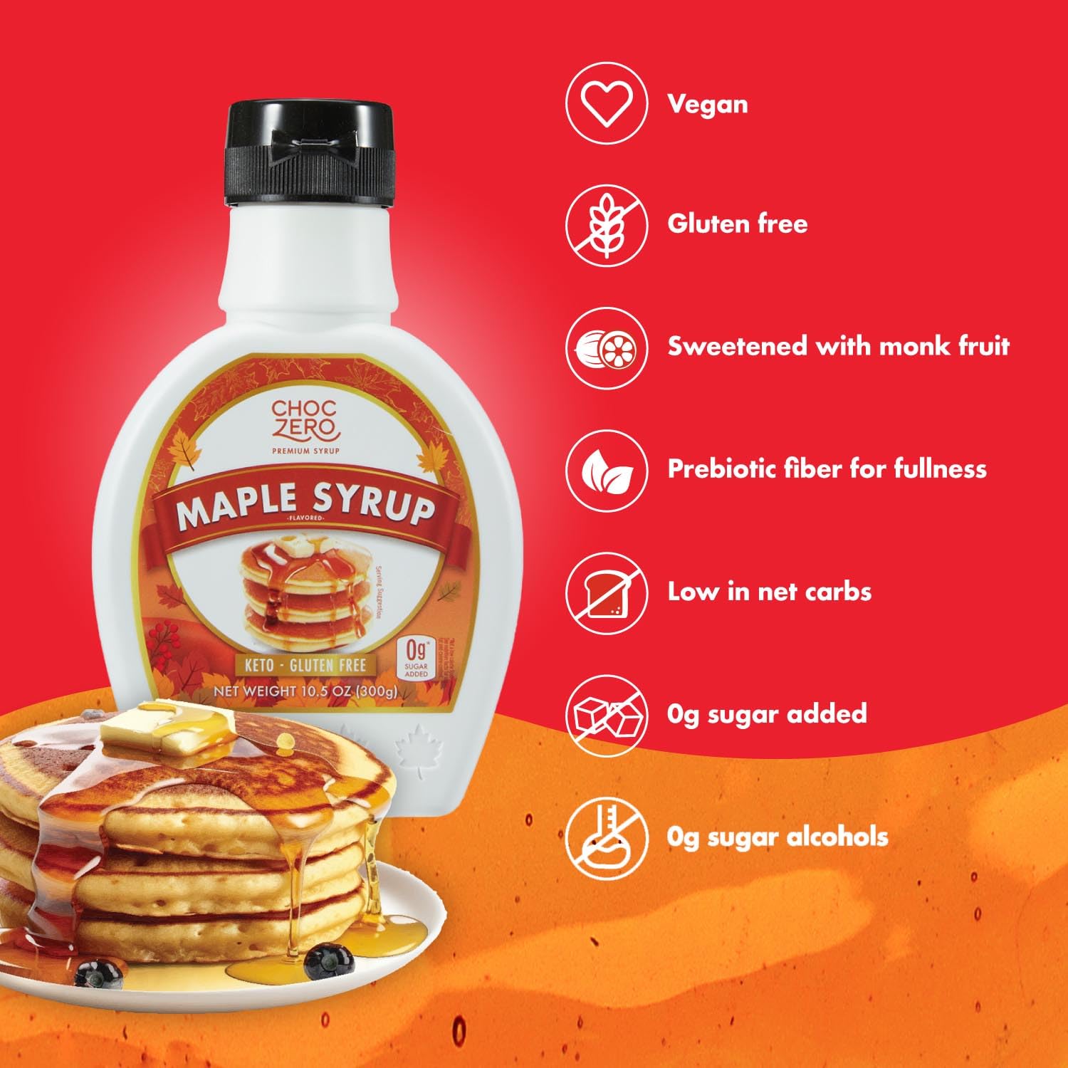 ChocZero maple syrup with monk fruit natural sweetener.