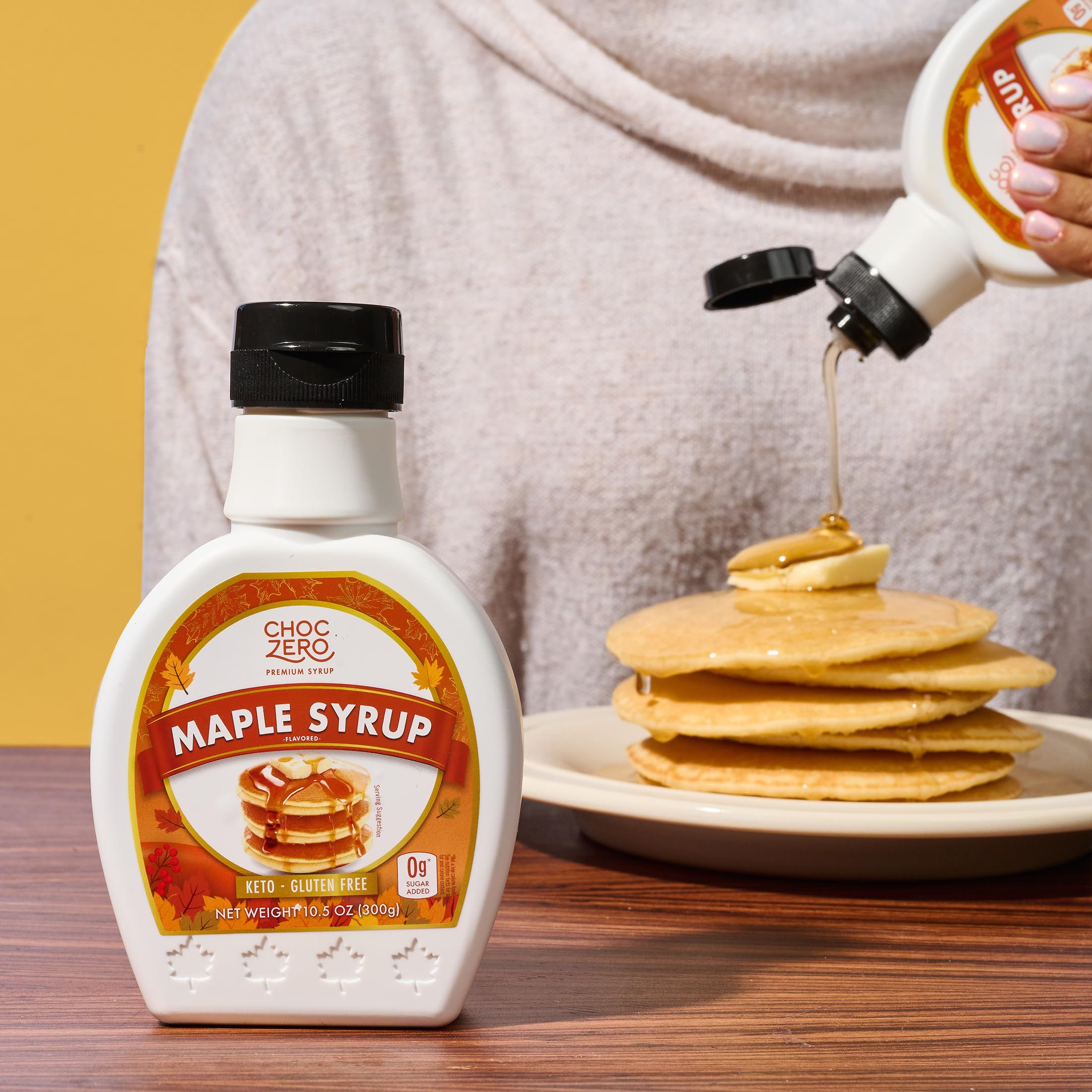 ChocZero maple syrup drizzled over dessert like ice cream.