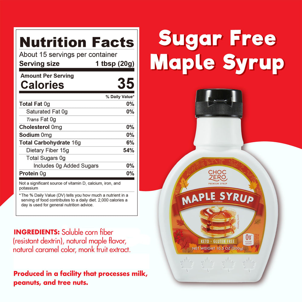 ChocZero maple syrup pour close-up, thick texture without sugar alcohols.