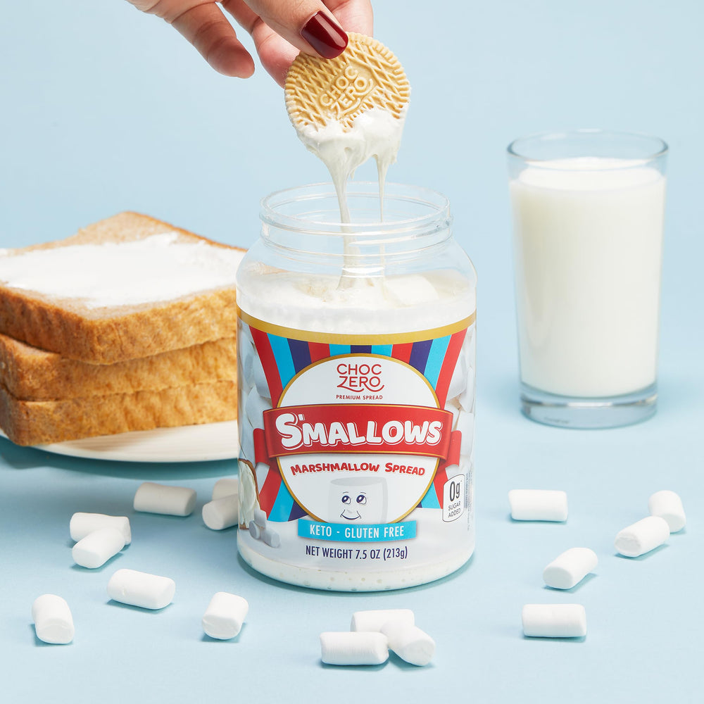 ChocZero marshmallow spread swirled into hot chocolate, sugar-free