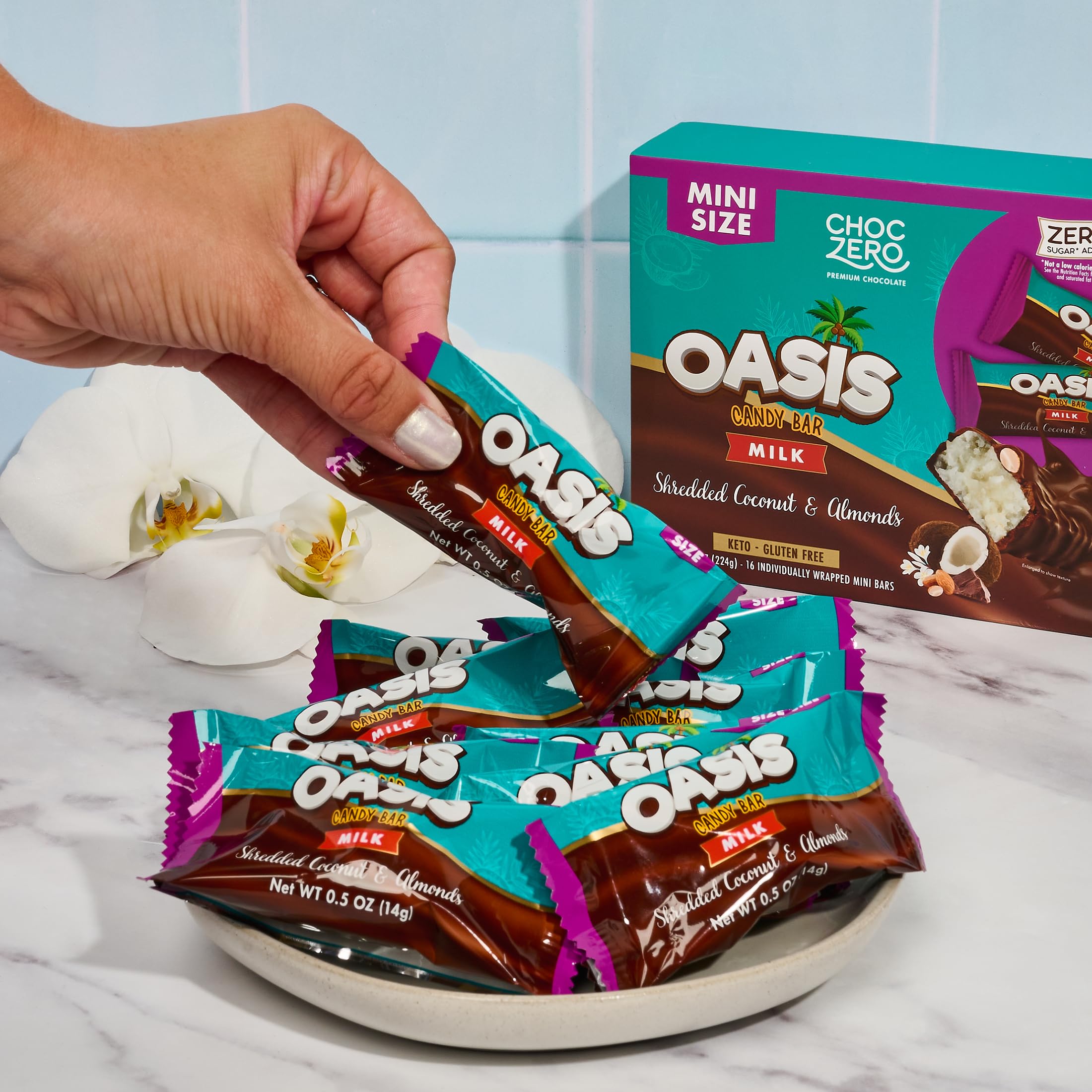ChocZero offers 8g prebiotic fiber per serving in the Mini Oasis Bar.