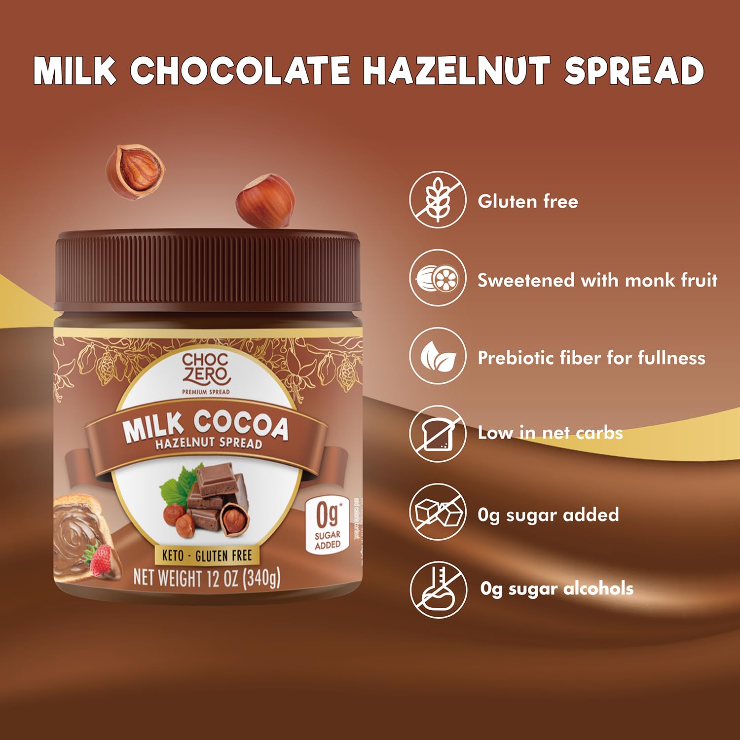ChocZero spread on pancakes, keto-friendly topping with gluten-free appeal.