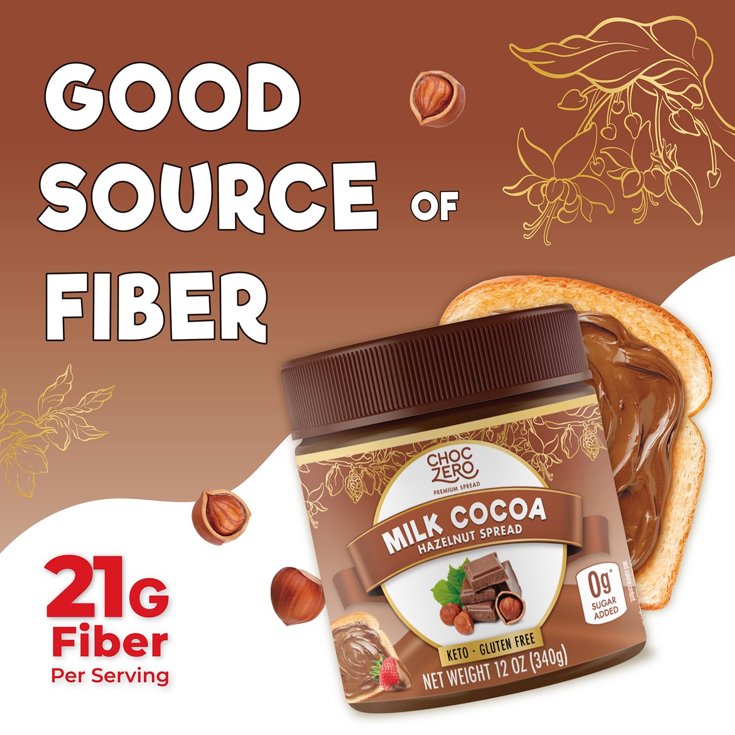 Spoon from the jar, convenient gluten-free treat with premium chocolate hazelnut taste.