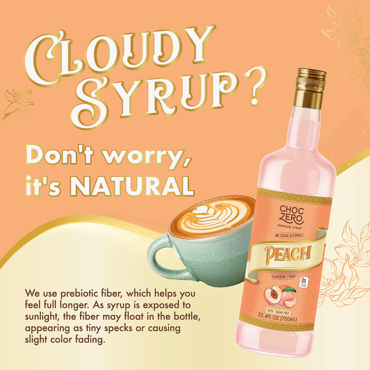 ChocZero Peach Flavoring Syrup tea glass with refreshing peach notes
