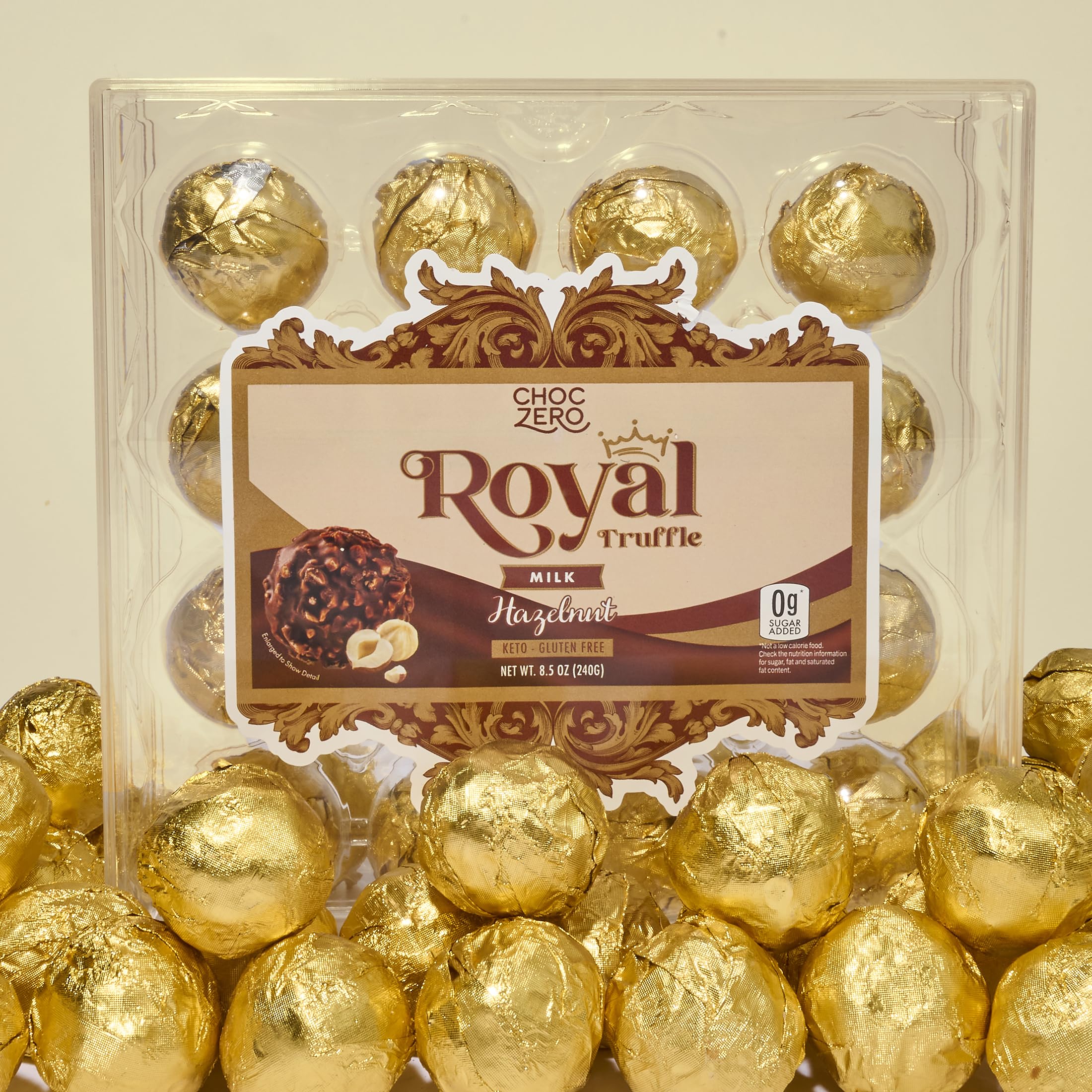 ChocZero high-fiber hazelnut truffles, a nutritious indulgence for gatherings.